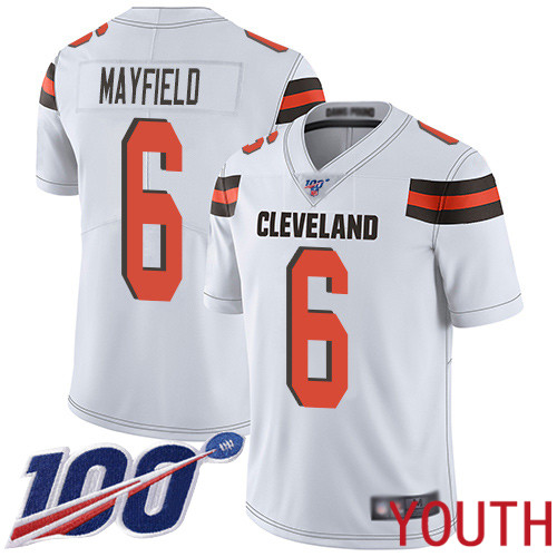 Cleveland Browns Baker Mayfield Youth White Limited Jersey 6 NFL Football Road 100th Season Vapor Untouchable